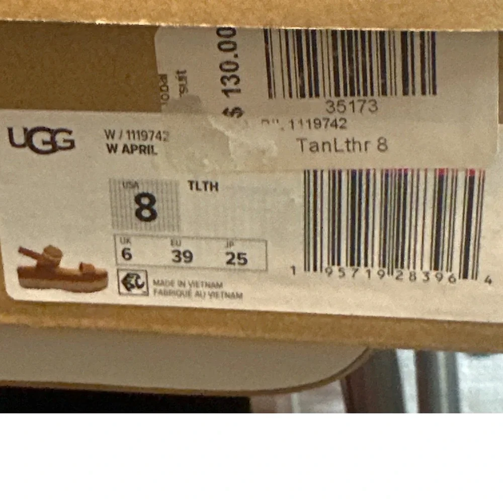 UGG W April Platform Espadrille Leather Sandals Tan Women's Size 8 Coastal